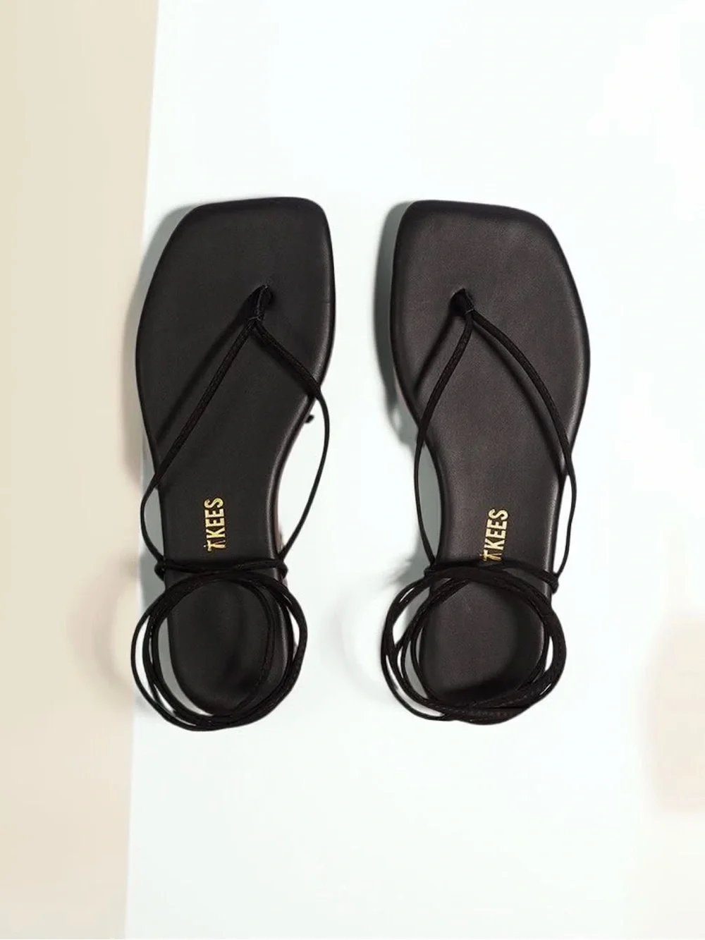TKEES Black Square-Toe Lace-Up Sandals